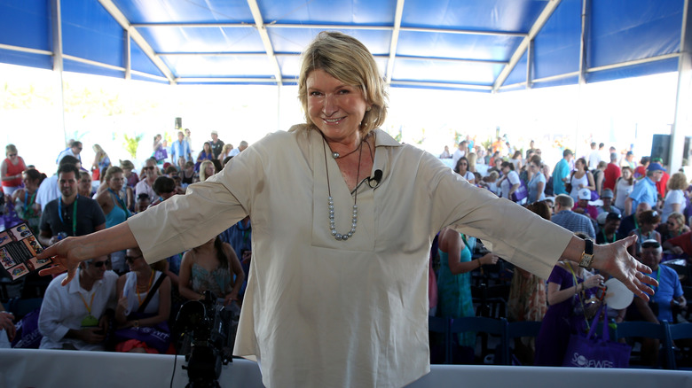 Martha Stewart stands in front of crowd at KitchenAid culinary event during Food Network Wine & Food Festival