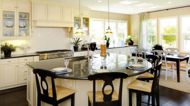 Modern kitchen with a half-moon-shaped island countertop