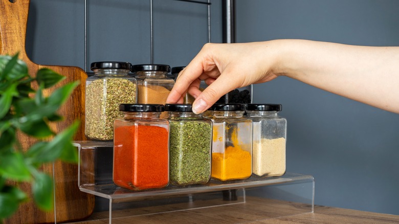 Spice jars on counter