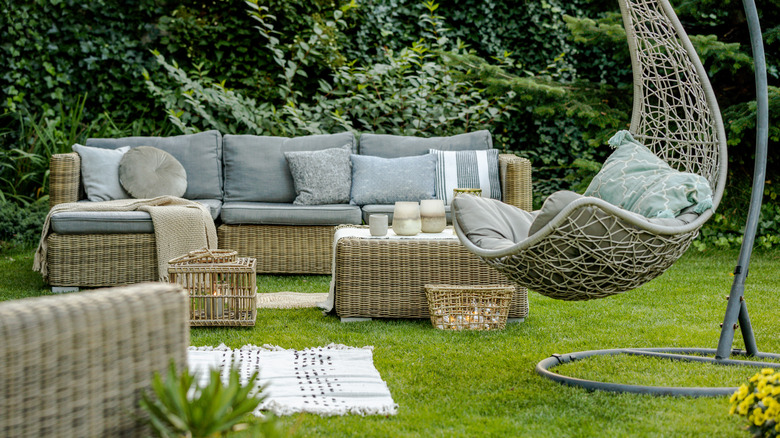 wicker furniture in a garden