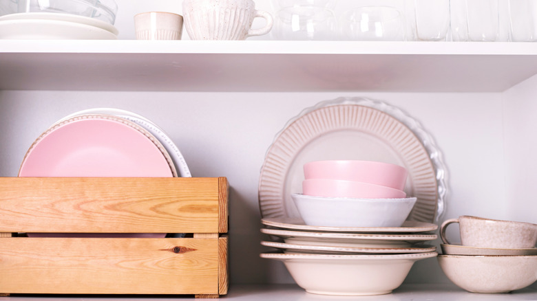 Kitchen storage on solid shelves