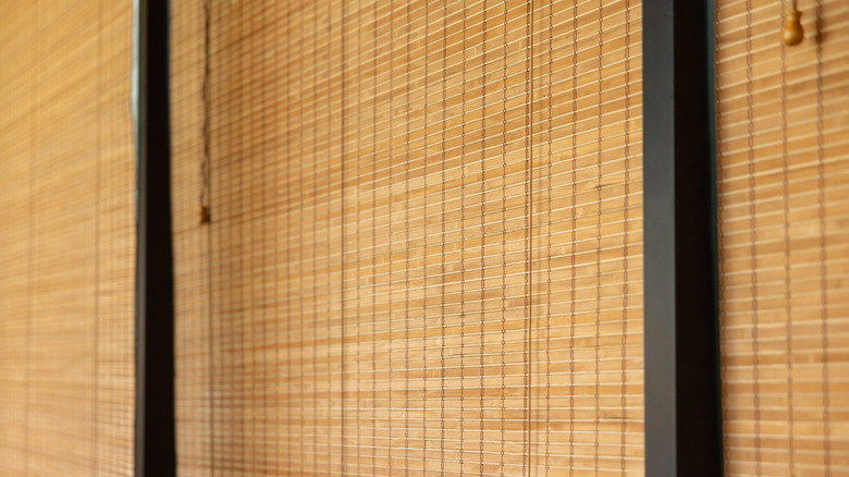 A close-up of bamboo shades