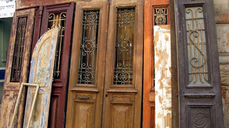 salvaged wooden doors in shop