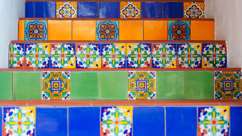 colorful mosaic tile stairs