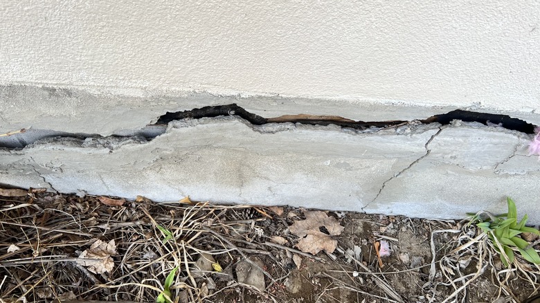 Horizontal crack in the foundation of a house.
