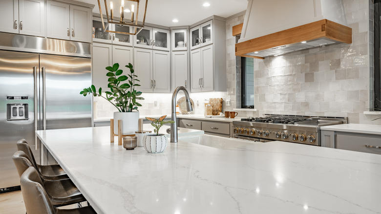 Modern kitchen with marble countertops
