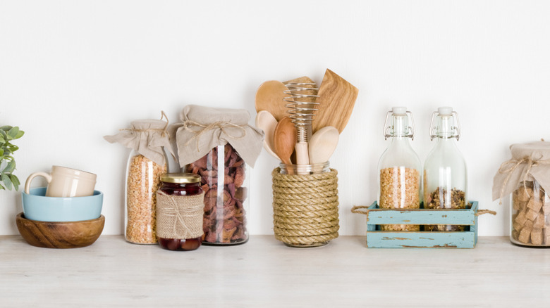 Kitchen countertop with old-fashioned storage containers