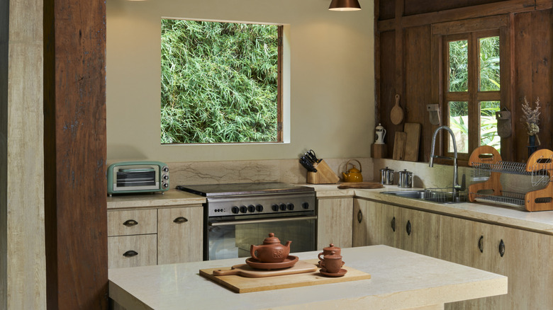 kitchen with wooden accents