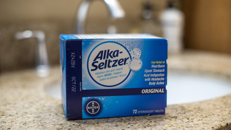 Alka Seltzer packet on countertop