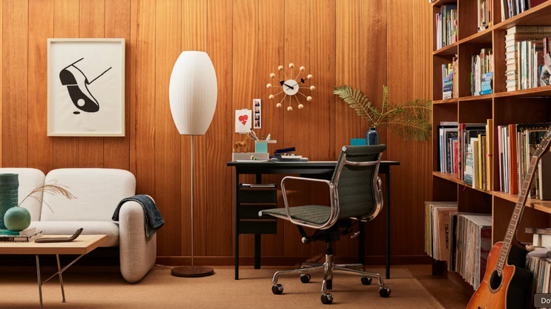 Home office space with bubble floor lamp