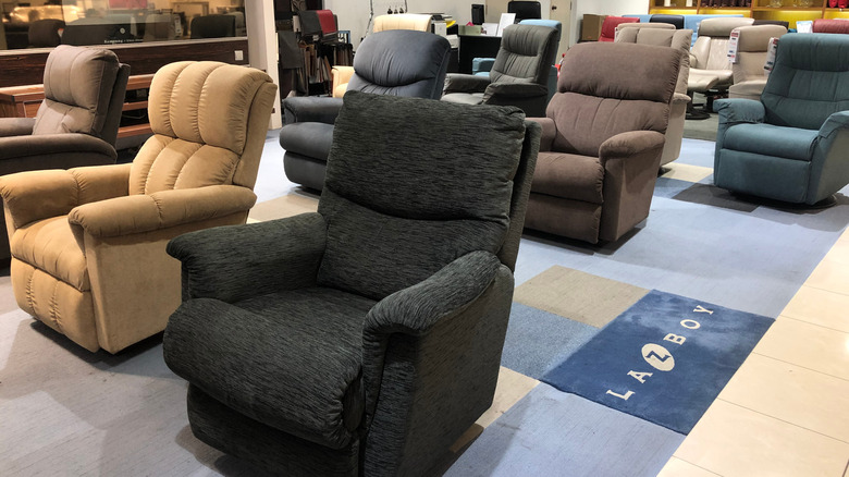 Recliners on a store floor