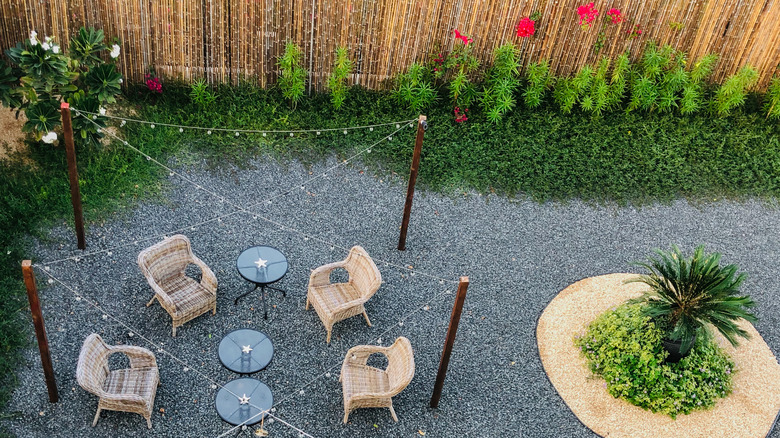 Patio furniture on gravel