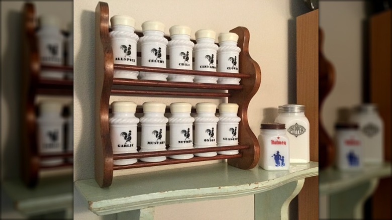 Hazel Atlas milk glass spice jars