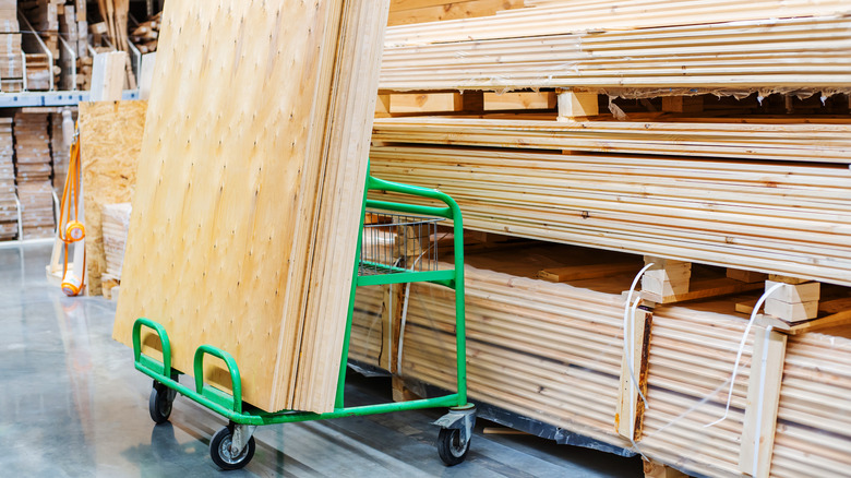 wood planks in hardware store