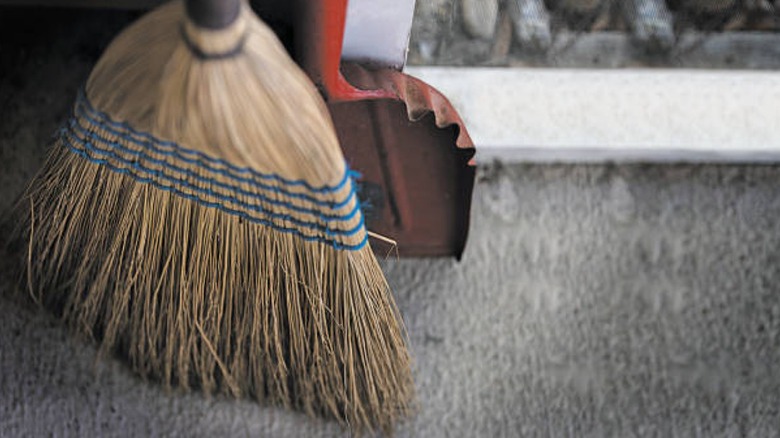 Closeup broom and dust pan