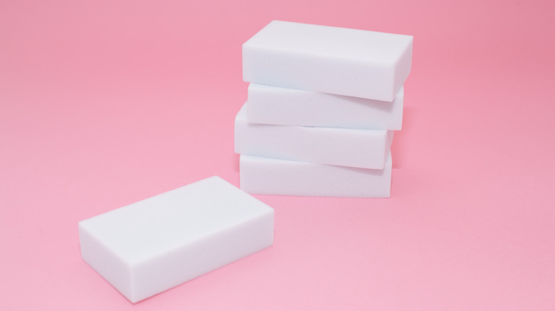 Magic Erasers on pink background