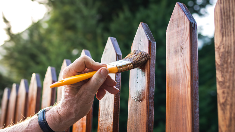 Staining wooden fence