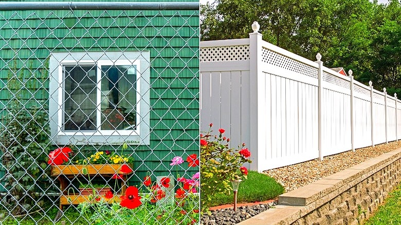 A yard through a chain link fence