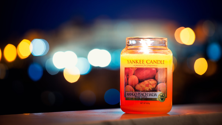Yankee candle on bokeh background