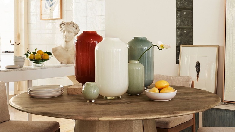 ceramic vases on wood table
