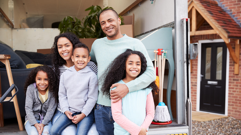 Family with moving truck