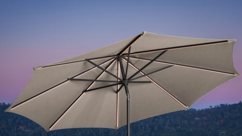 LED light umbrella for night time with illuminated lights