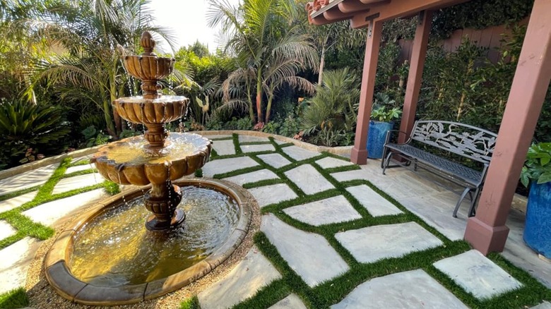 outdoor fountain in garden 