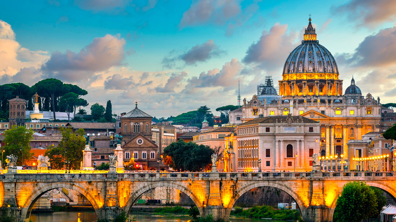 Vatican City basilica at night