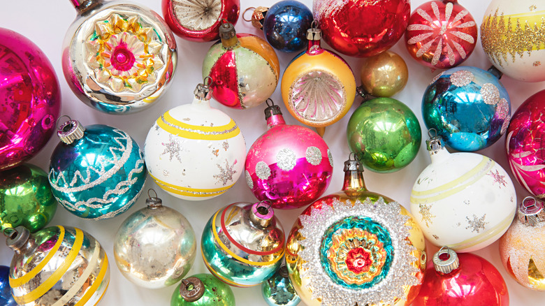 Colorful collection of vintage Christmas baubles