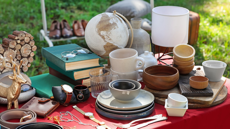 Various items on display at a yard sale