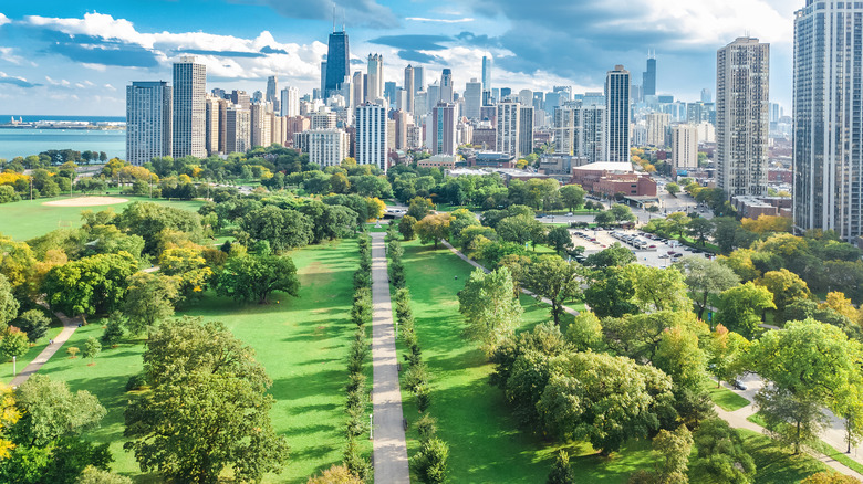 Chicago skyline with park foreground