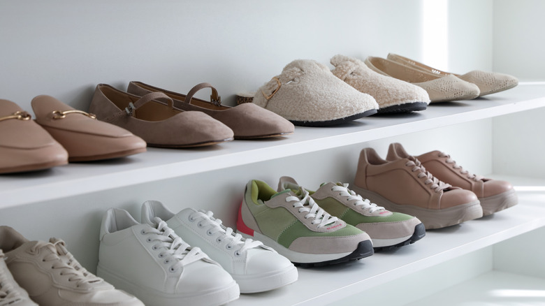 Organized shoes on shelves