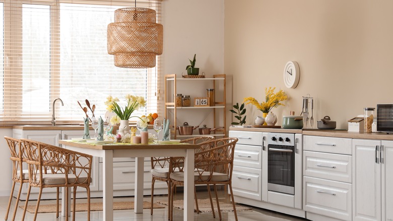 Transitional kitchen decorated in neutrals