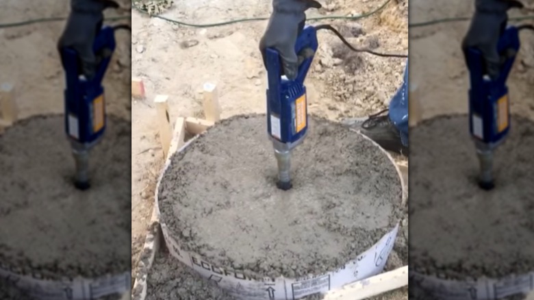 the Chicago Electric 3/4 HP Concrete Vibrator in use