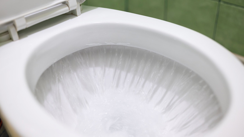 Water running in the toilet bowl.