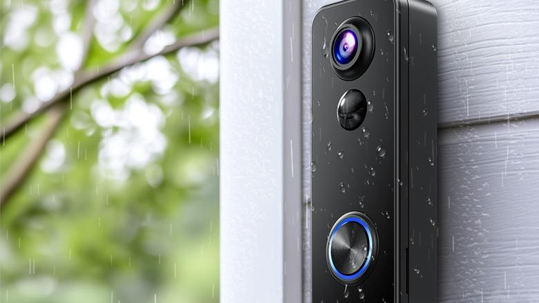 photo of doorbell video camera on the exterior wall of a house