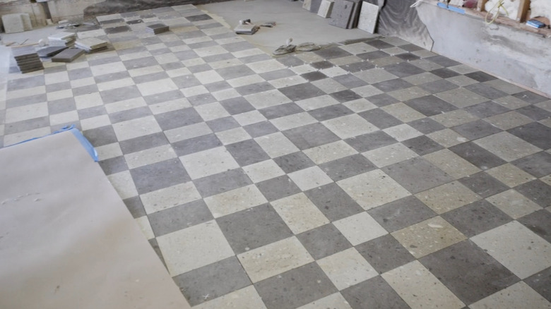 black and white pressed volcanic ash tile