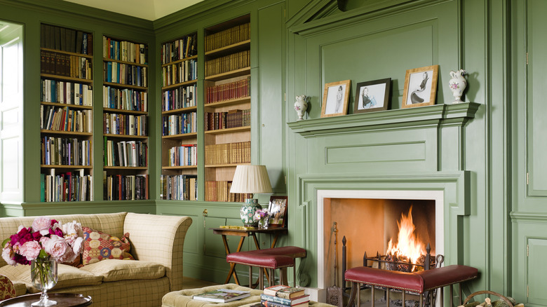 A green living space in a historic home.