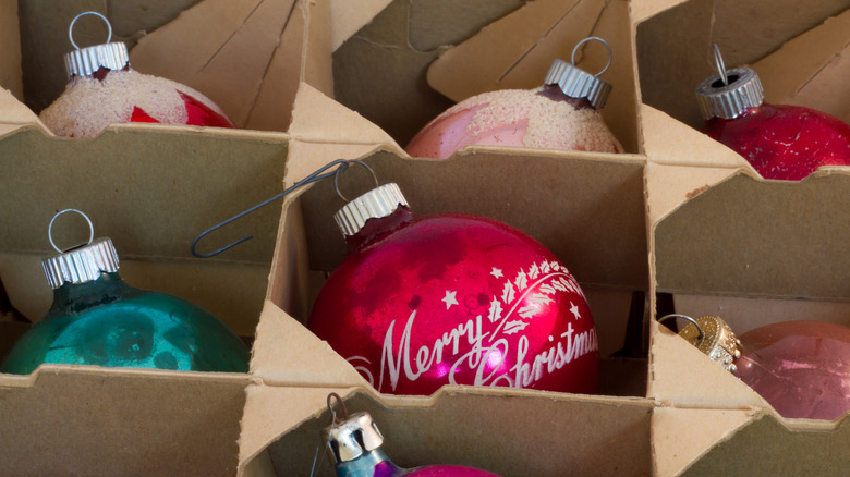 Christmas ornament bulbs in a box