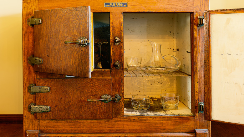 A vintage wooden ice box