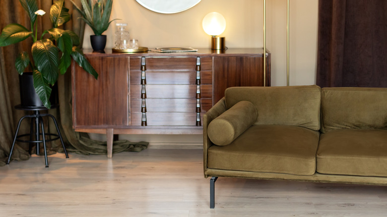 A velvet sofa in modern living room