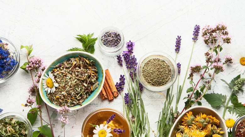 bowls of dried flowers