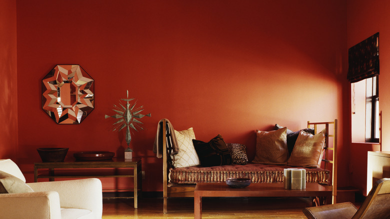 An all red color drenched room