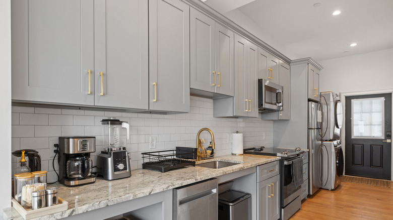 Modern kitchen with gray cabinets