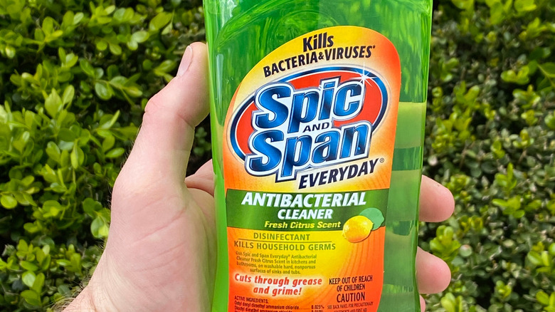 hand holding Spic and Span bottle