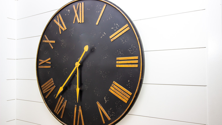 Closeup of a large wall clock