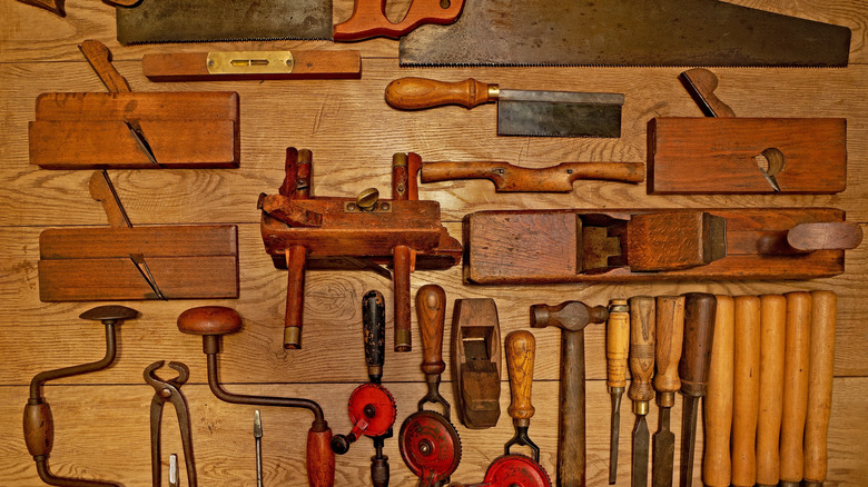 An array of vintage carpentry tools