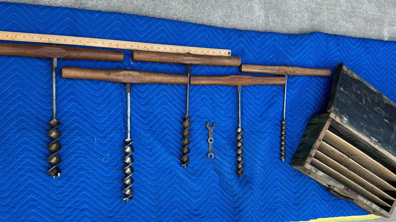 A set of antique T-handled hand augers for sale