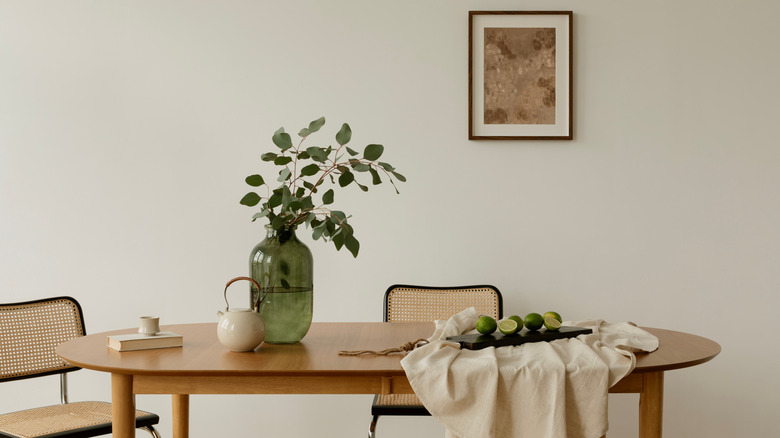 A living room with warm white walls