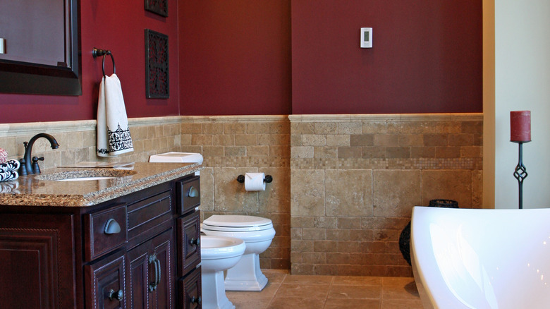 red bathroom